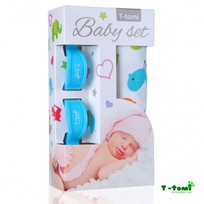 Obrázek z Baby set - bambusová osuška ptáčci + kočárkový kolíček modrý